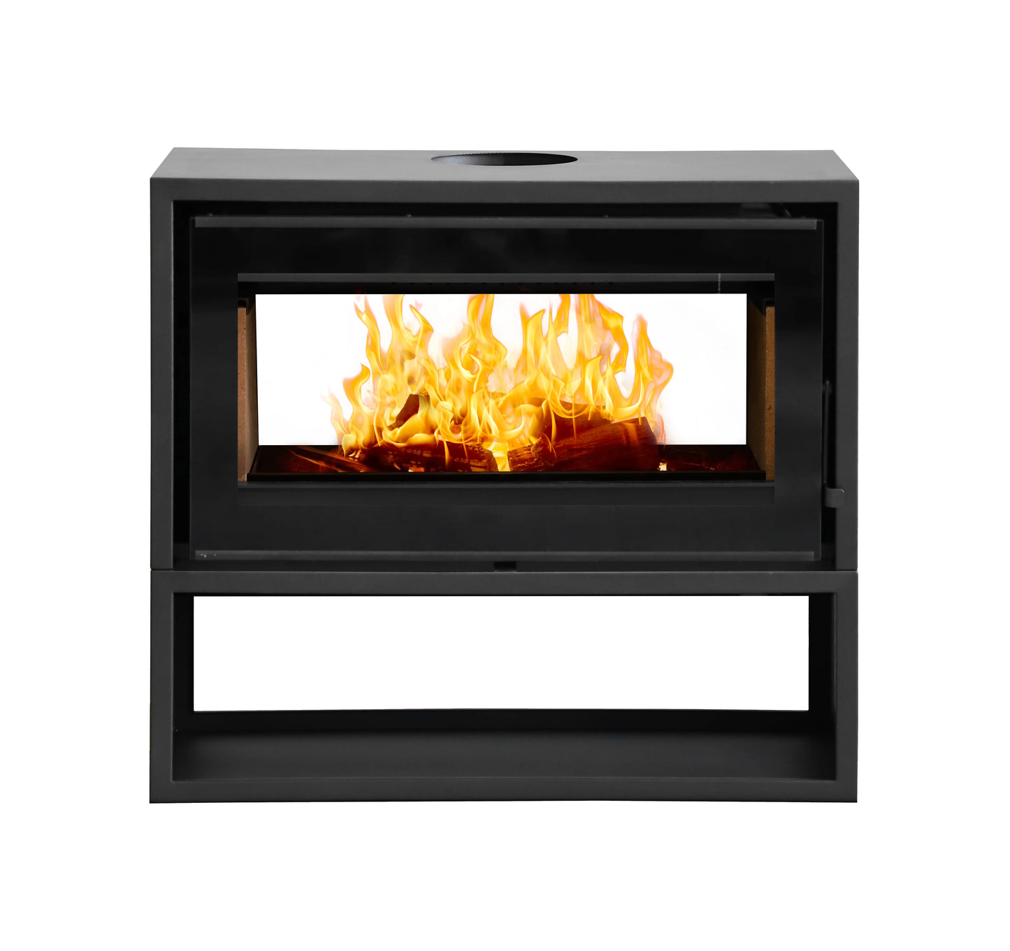 Flamm 950 Double-Sided Freestanding Fireplace on Log Base