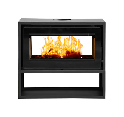 Flamm 950 Double-Sided Freestanding Fireplace on Log Base