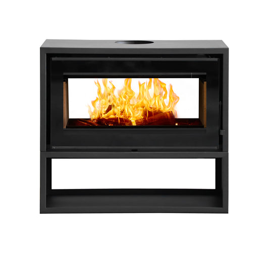 Flamm 950 Double-Sided Freestanding Fireplace on Log Base