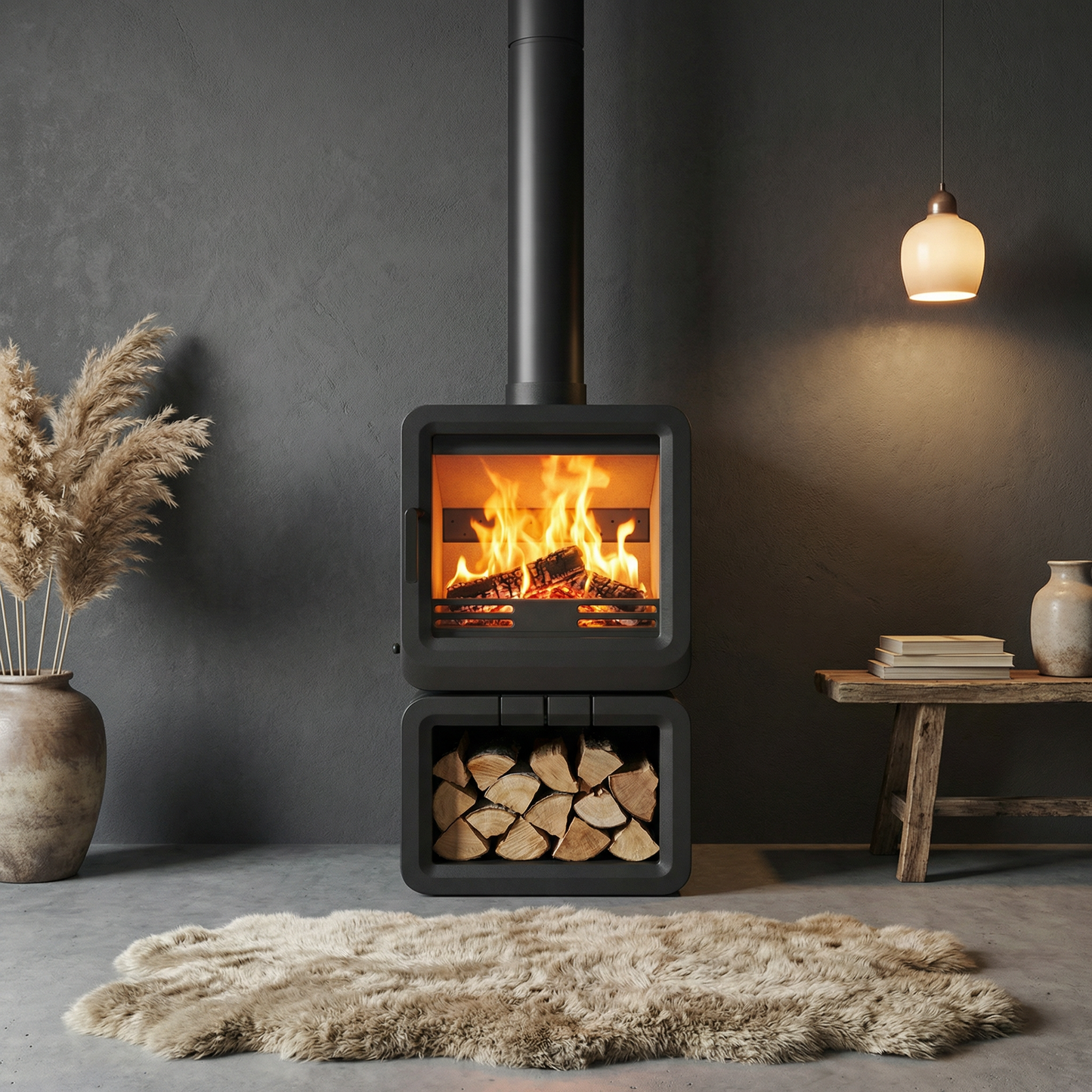 Calore Newport & Logholder Freestanding Fireplace