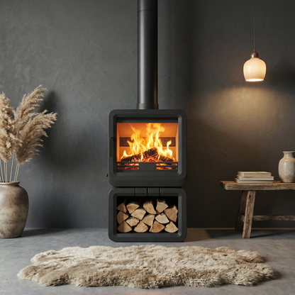Calore Newport & Logholder Freestanding Fireplace