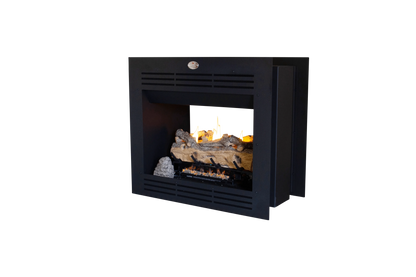 Firebox Vent Free Double Sided Model 940 Mild Steel Facade with Split Oak Logset