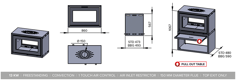 Infiniti Fires 13 Kw Freestanding Double Sided Convection Box