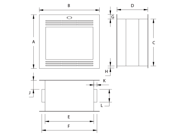 Firebox Vent Free Double Sided Model 940 Mild Steel Facade with Split Oak Logset